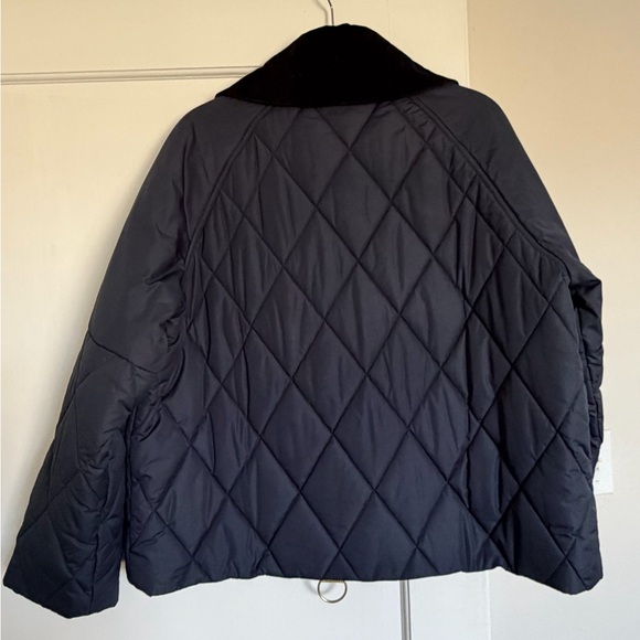 Barbour Navy Quilted Jacket with Black Corduroy Collar - Picture 2 of 4